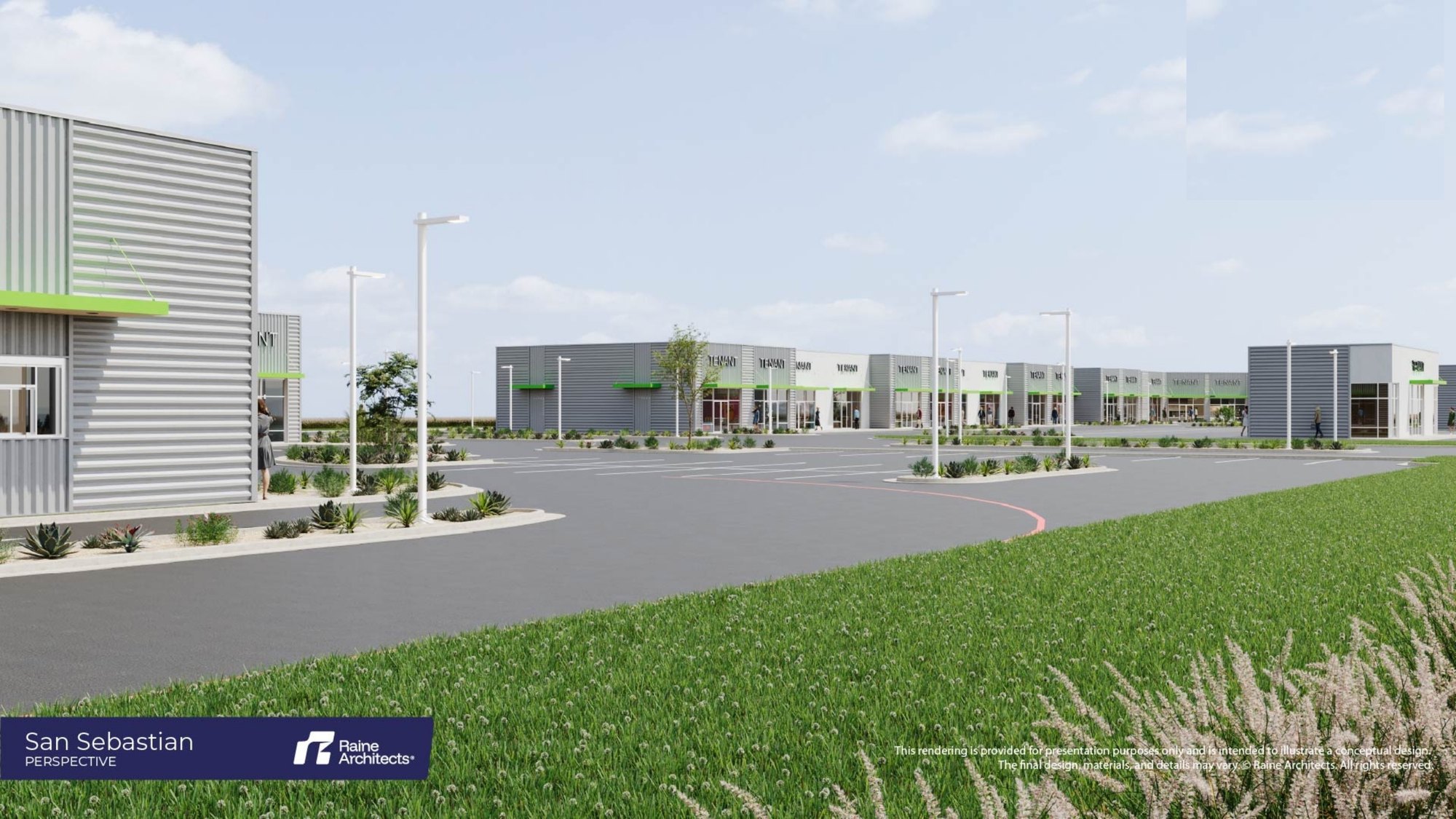 Conceptual perspective rendering of the San Sebastian retail strip