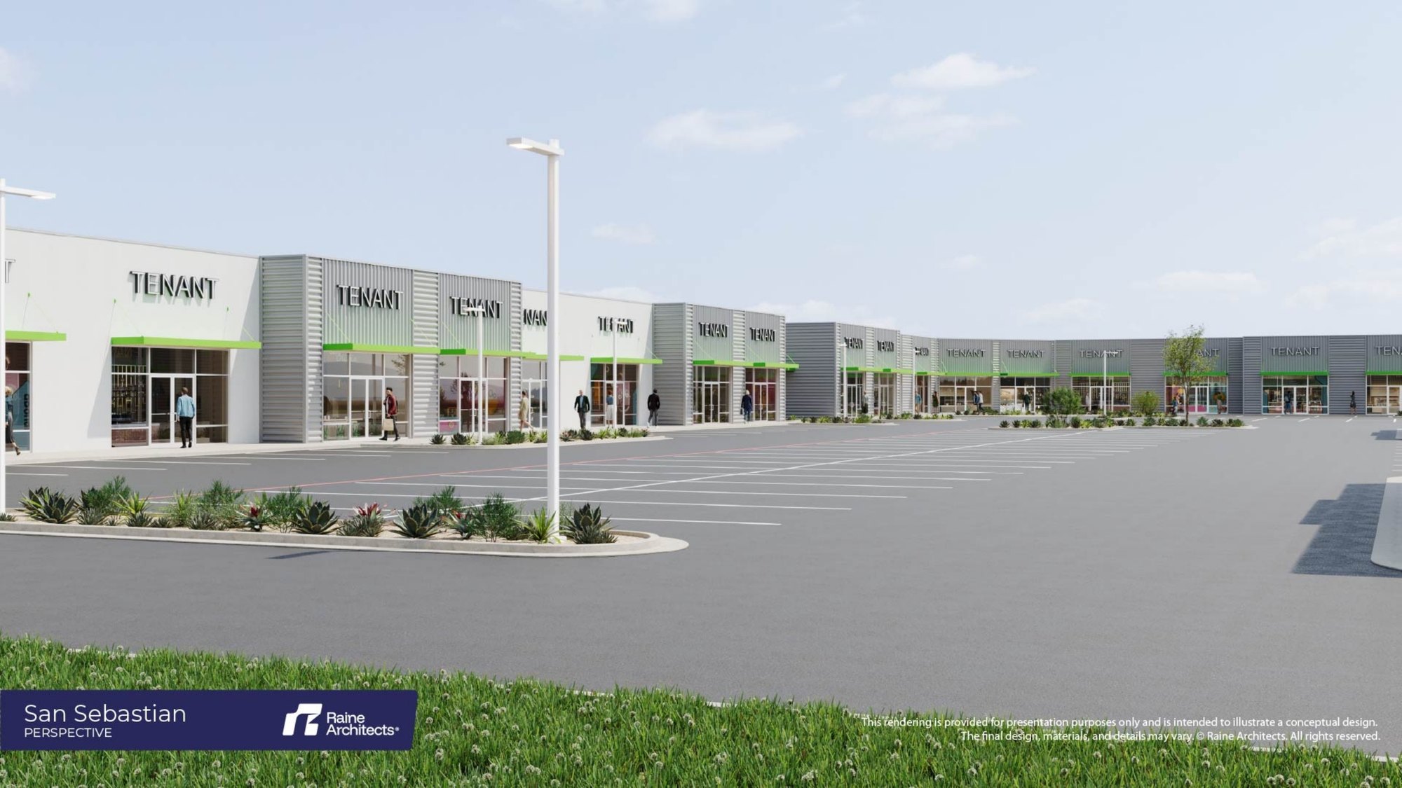 Conceptual rendering of curved tenant frontage