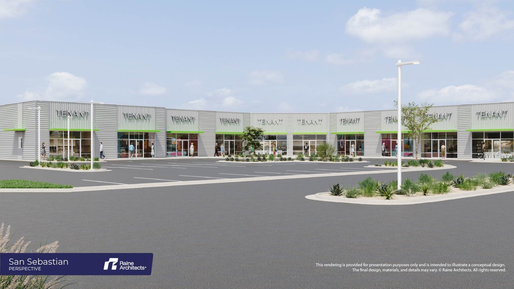Conceptual rendering of tenant storefront row